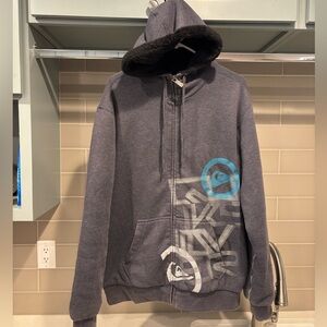 Vintage Y2K Quiksilver Sherpa Lined Fullzip Hoodie Sweatshirt Size L Heavyweight